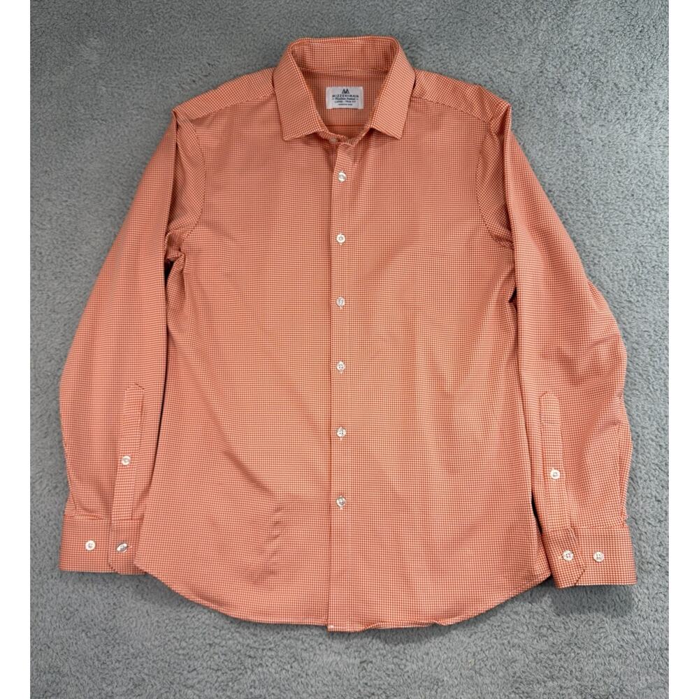 Mizzen+Main Tradition Evolved Trim Fit Gingham Orange Casual Shirt Mens Sz Large